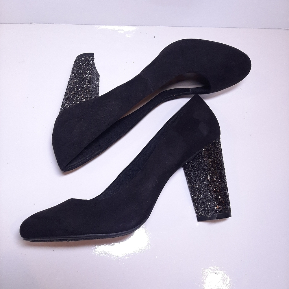Fergalicious Dandy Velvet Glitter Black High Heels Ballet Toe Party Size 8 - Picture 5 of 15